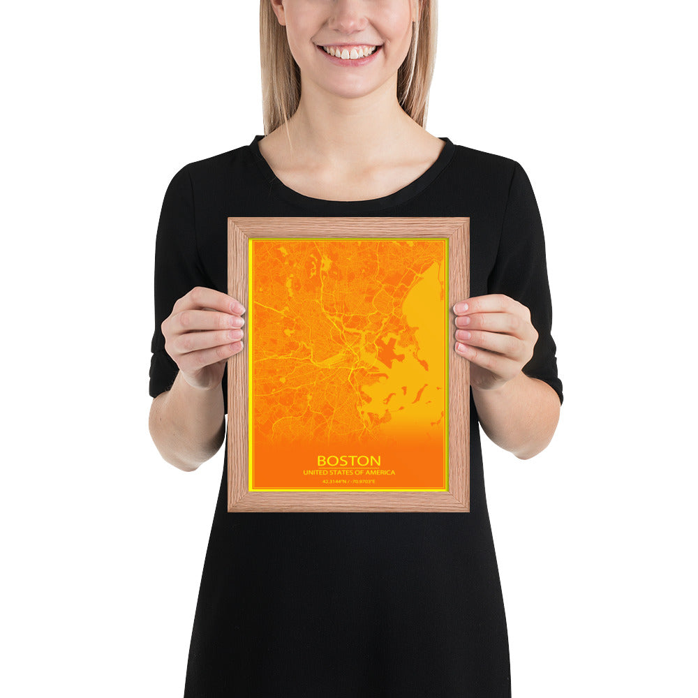 Boston Orange and Yellow Framed Map