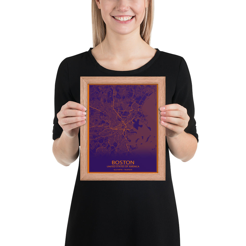 Boston Purple and Orange Framed Map