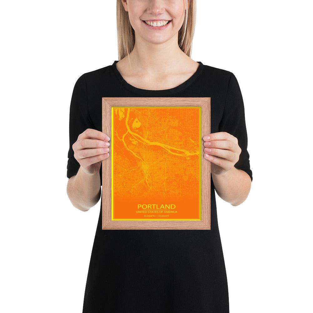 Portland Orange and Yellow Framed Map