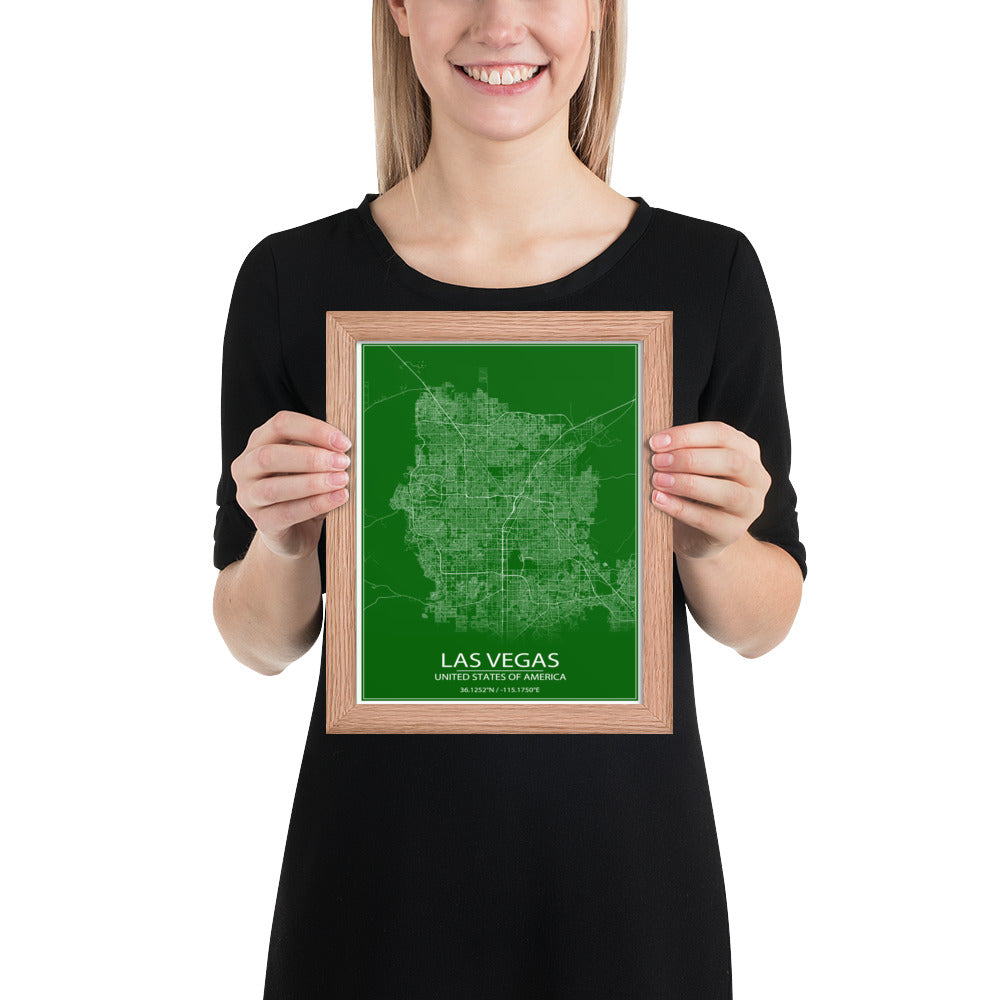 Las Vegas Green and White Framed Map