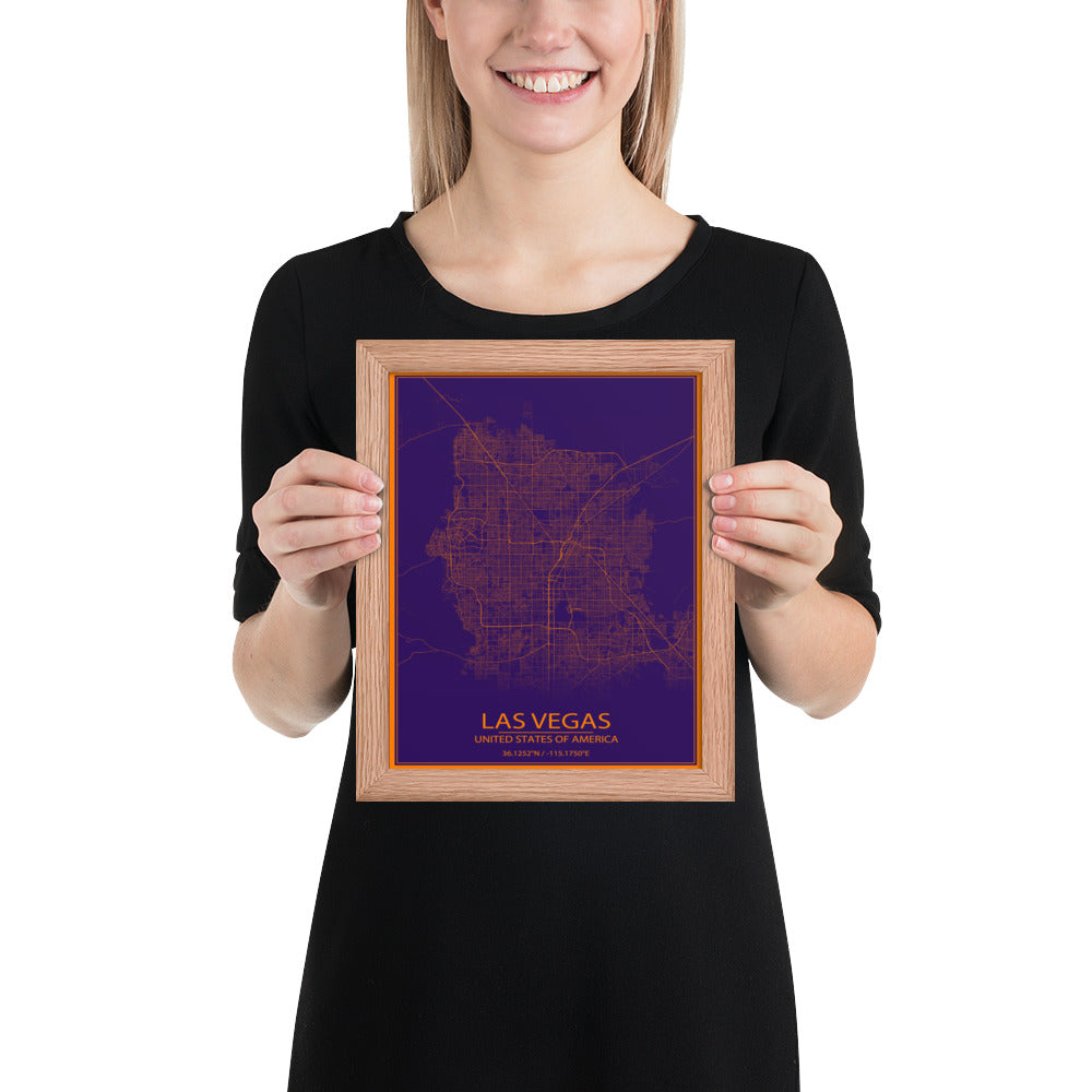 Las Vegas Purple and Orange Framed Map