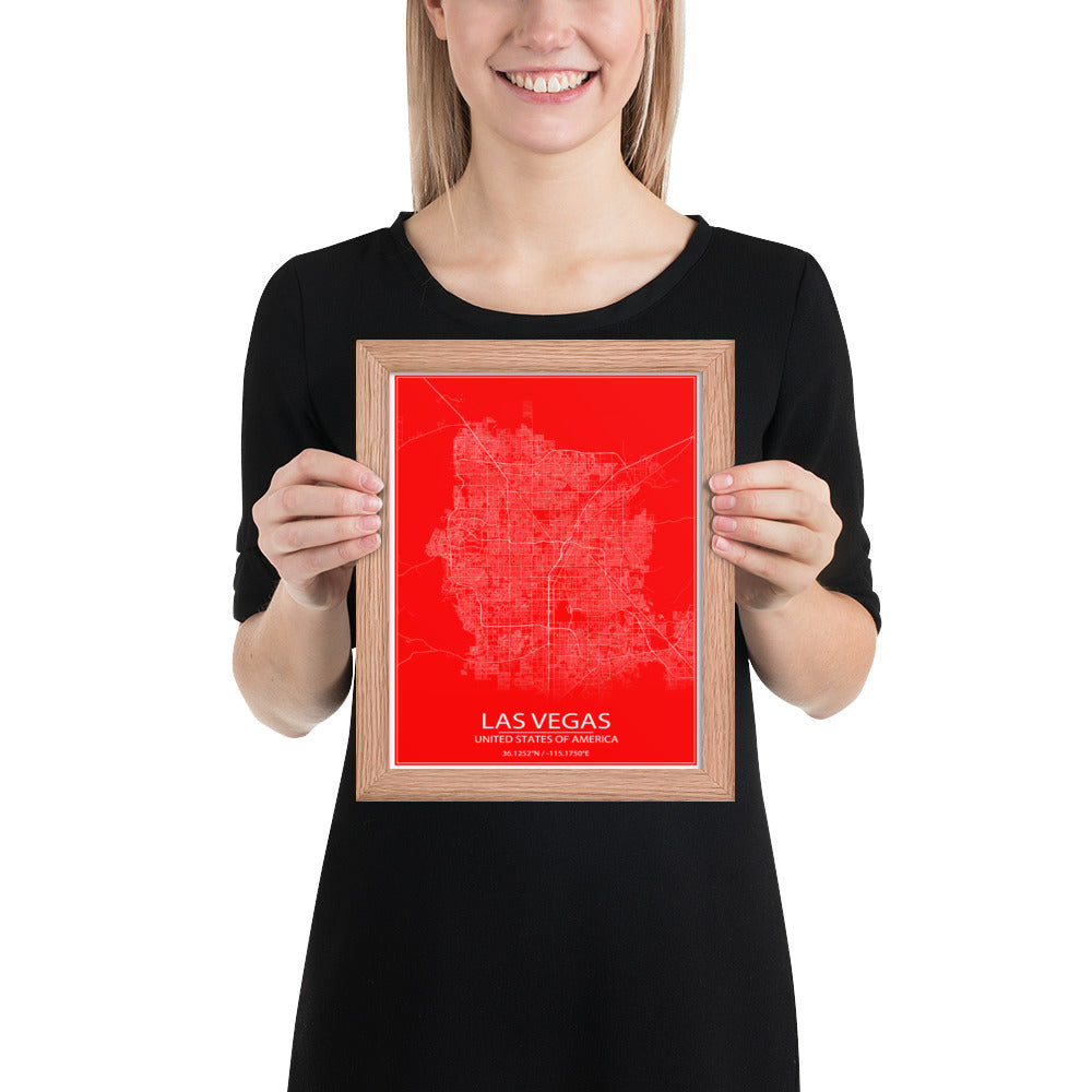 Las Vegas Red and White Framed Map