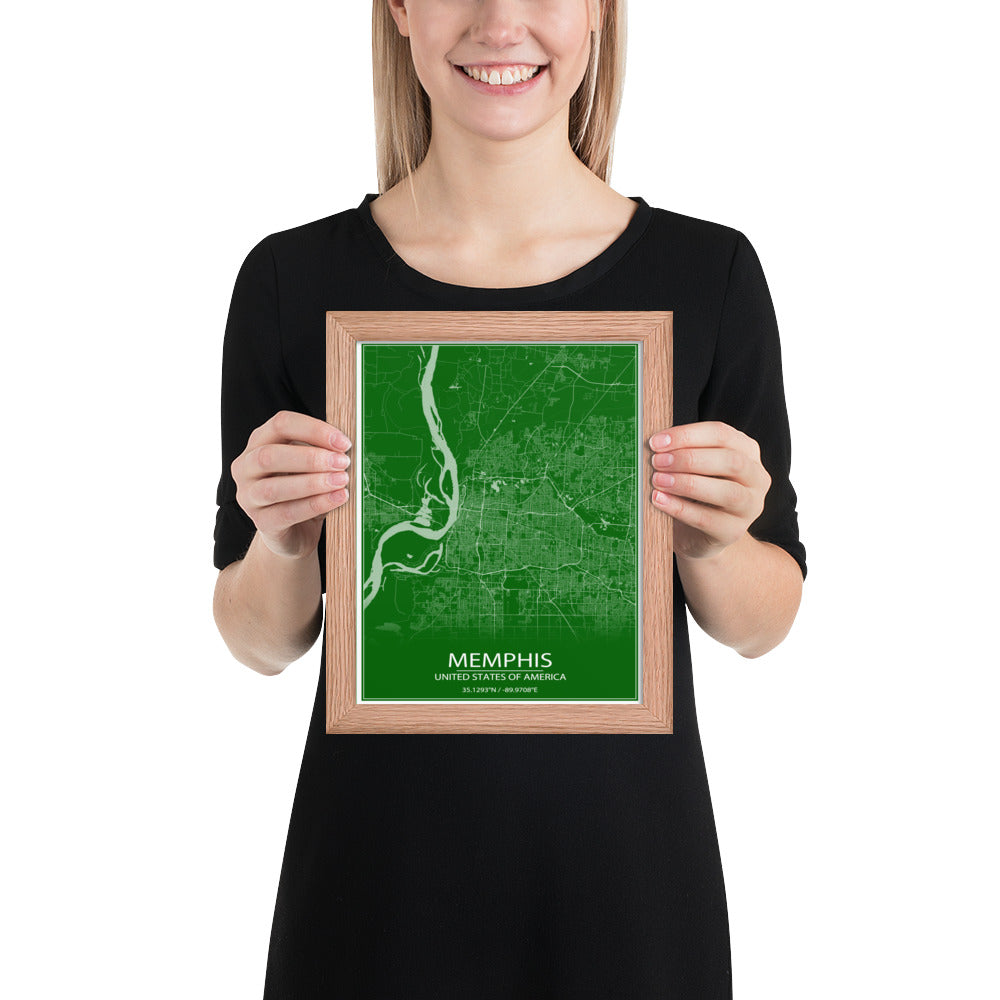 Memphis Green and White Framed Map