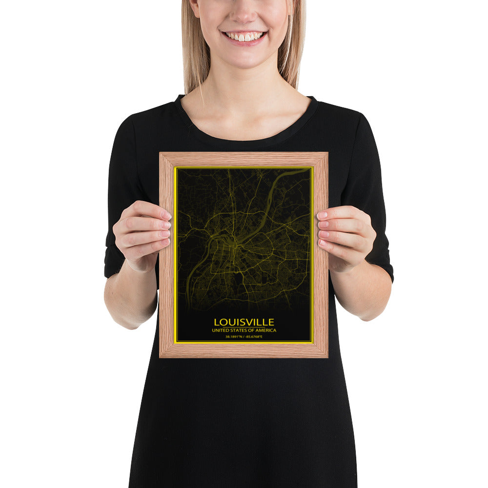 Louisville Black and Yellow Framed Map