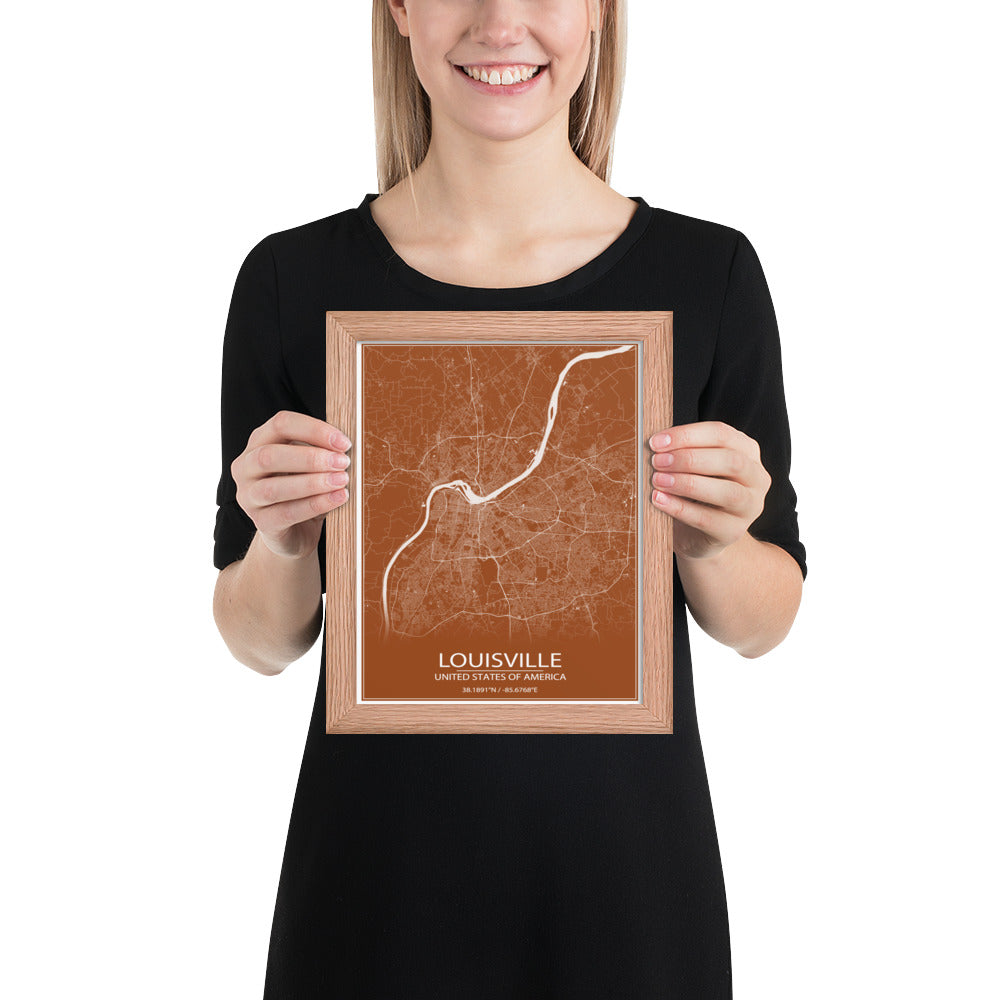 Louisville Brown and White Framed Map