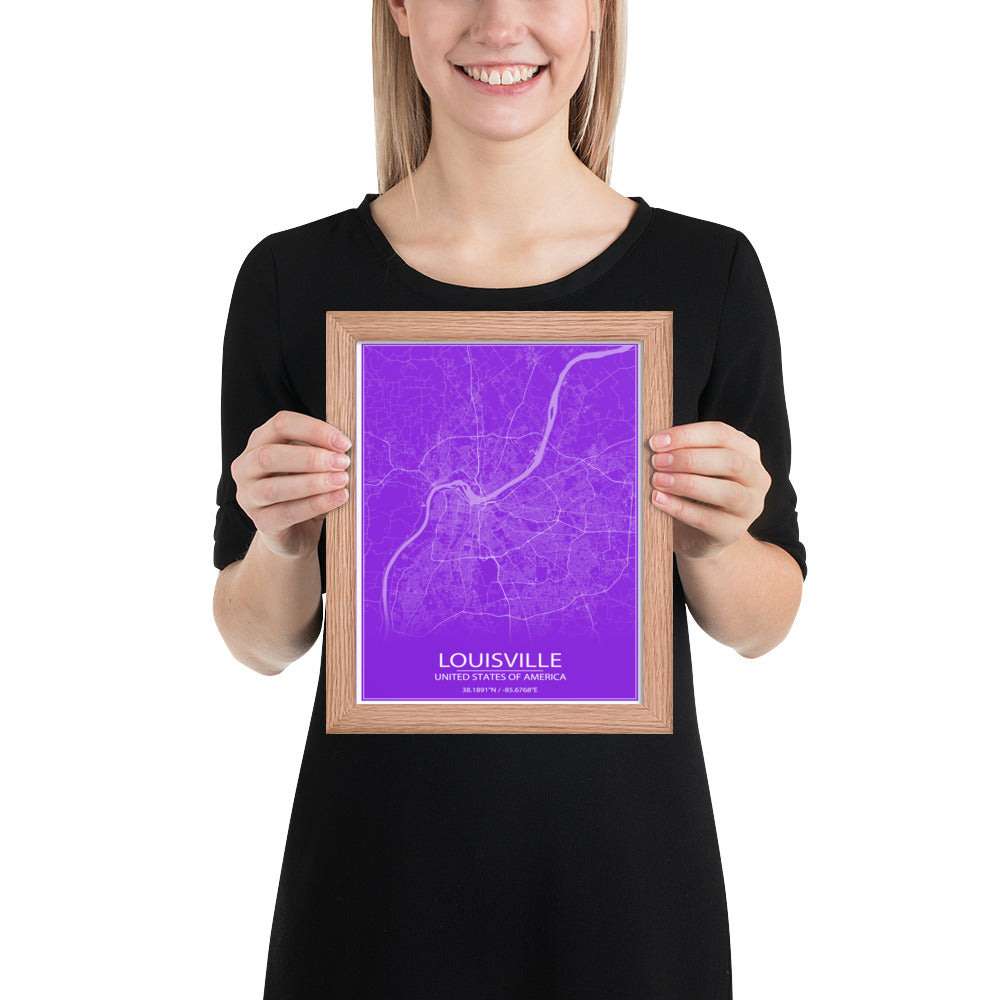 Louisville Purple and White Framed Map