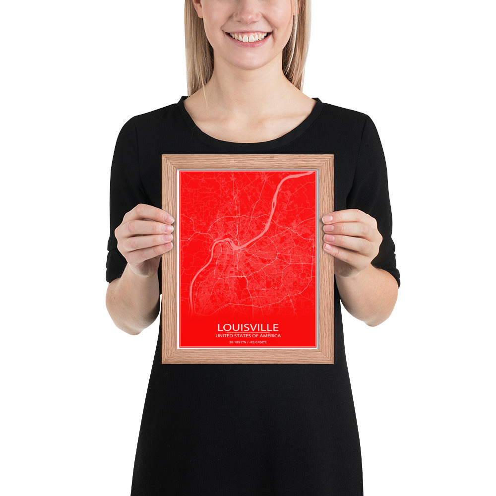 Louisville Red and White Framed Map