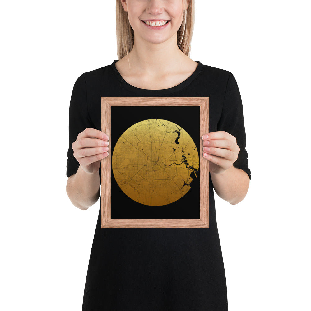 Houston Gold on Black Framed Map