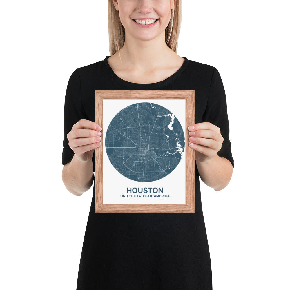 Houston Circular Blue Framed Map