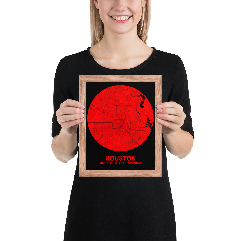 Houston Circular Red Framed Map