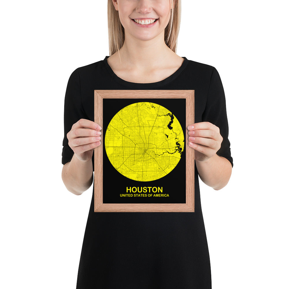 Houston Circular Yellow Framed Map