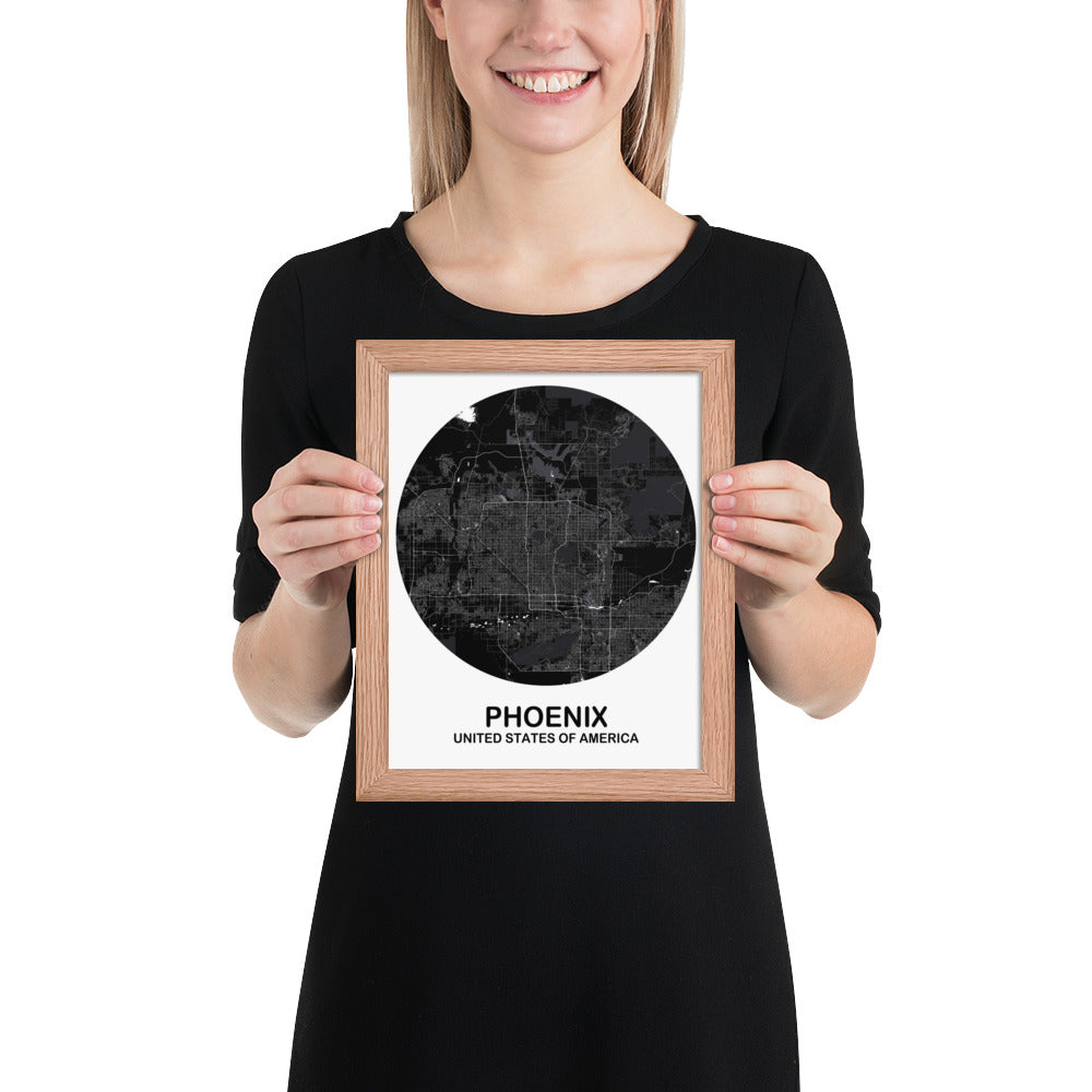 Phoenix Circular Black Framed Map