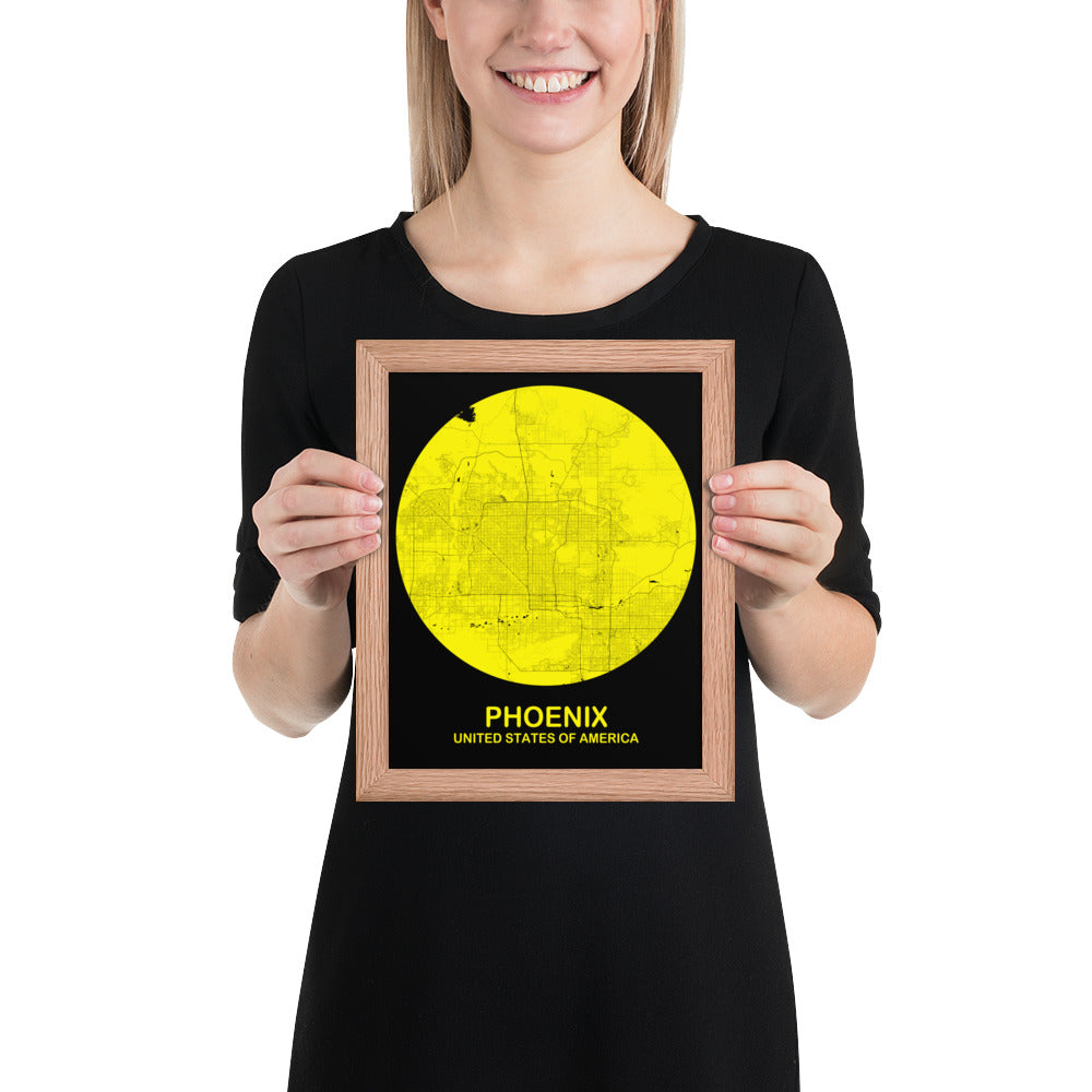 Phoenix Circular Yellow Framed Map