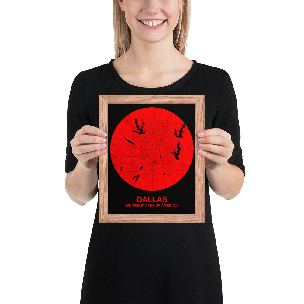 Dallas Circular Red Framed Map