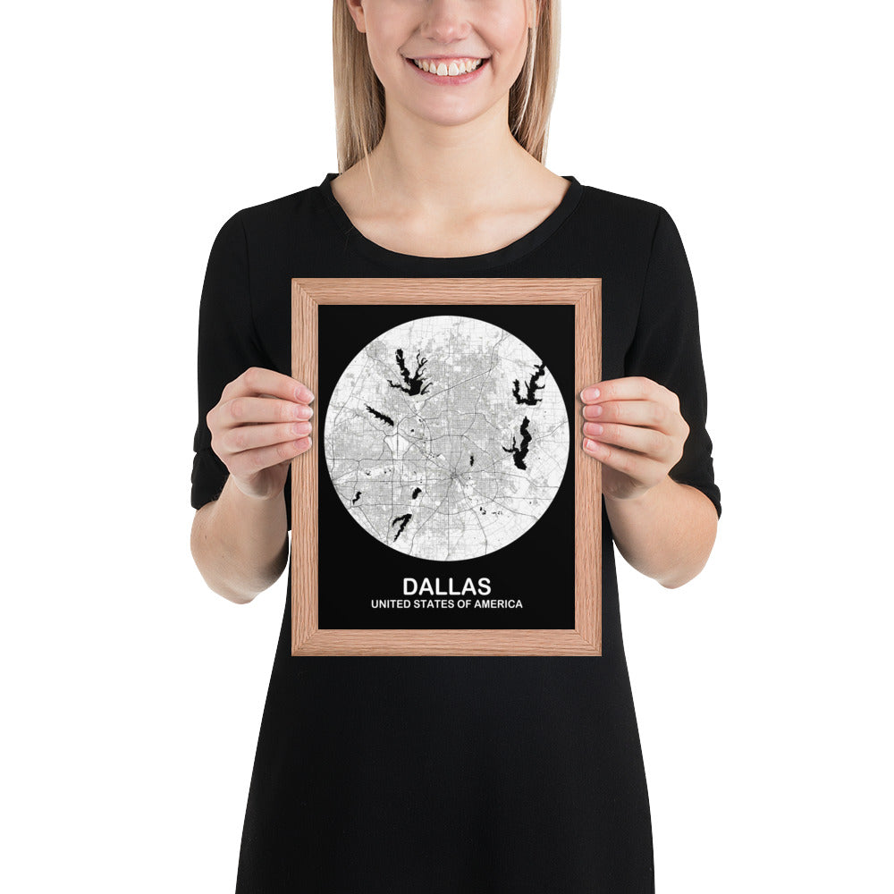 Dallas Circular White Framed Map