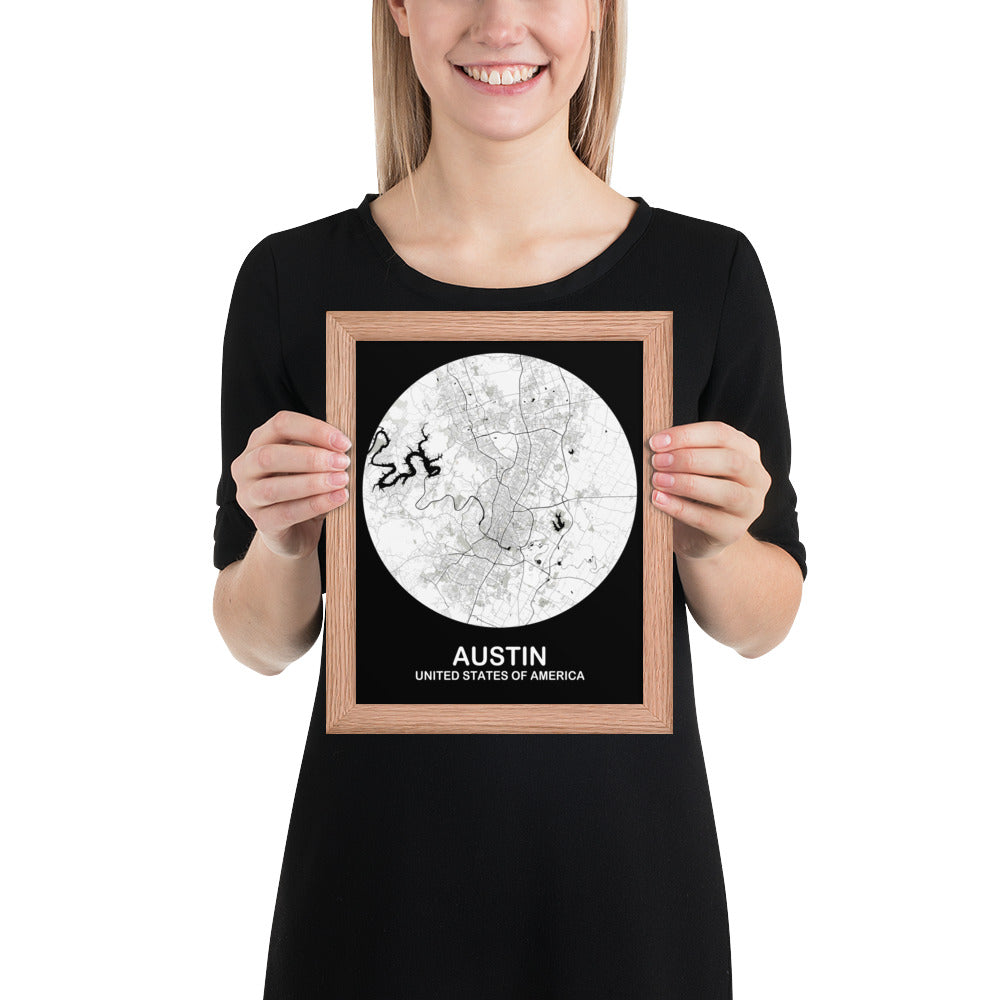 Austin Circular White Framed Map