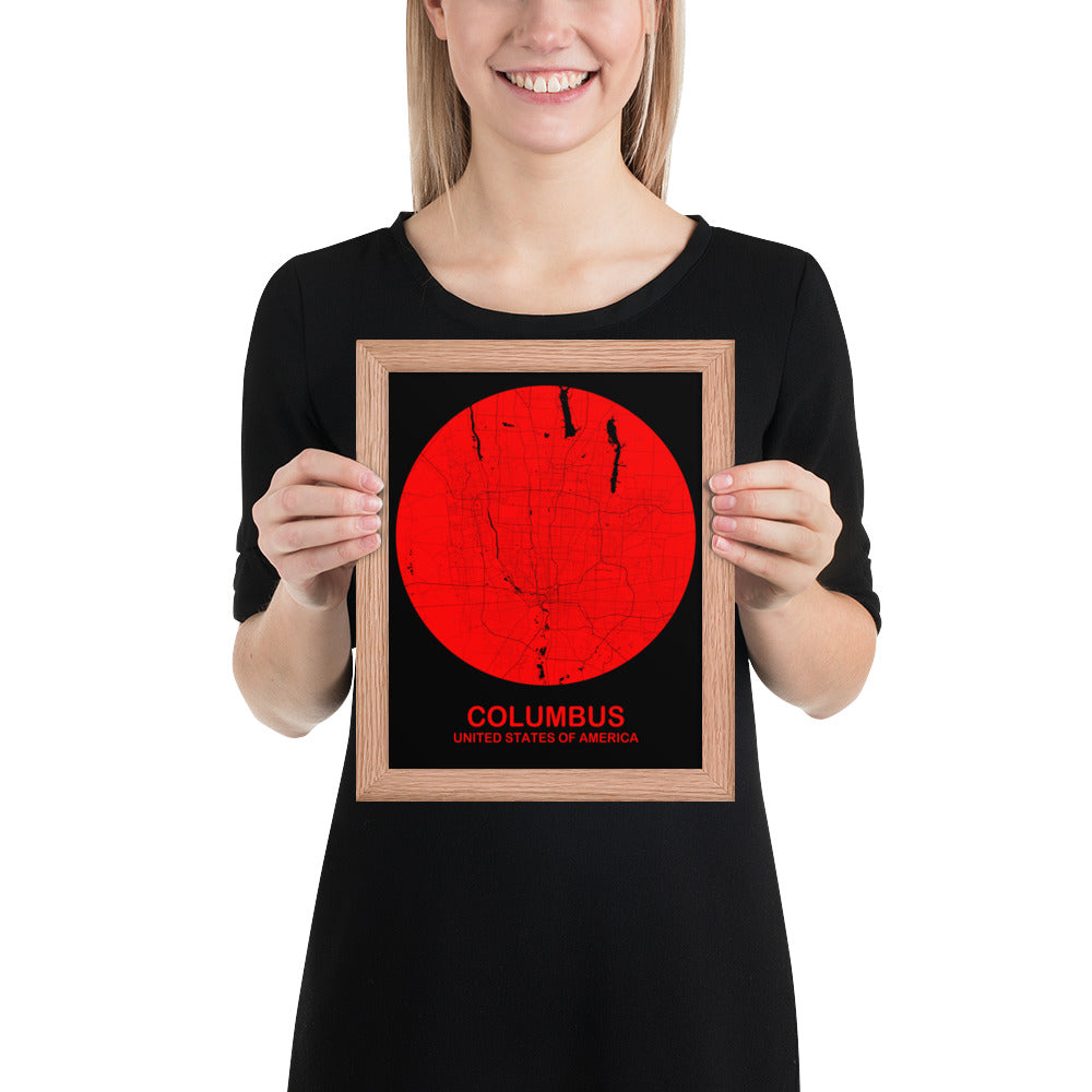 Columbus Circular Red Framed Map