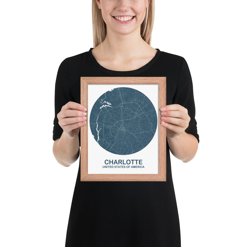 Charlotte Circular Blue Framed Map