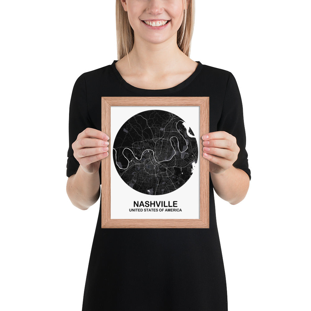 Nashville Circular Black Framed Map