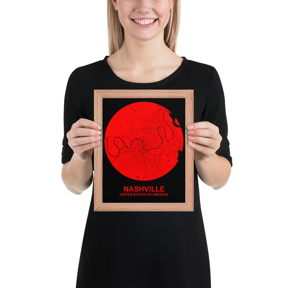 Nashville Circular Red Framed Map