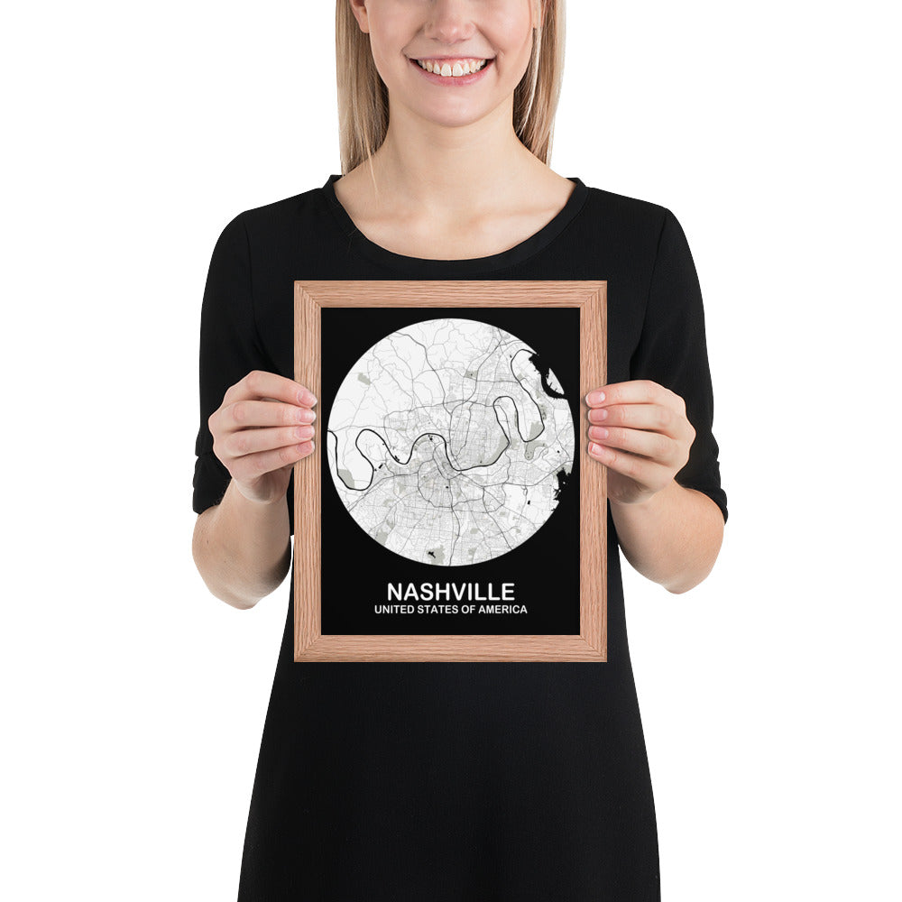 Nashville Circular White Framed Map