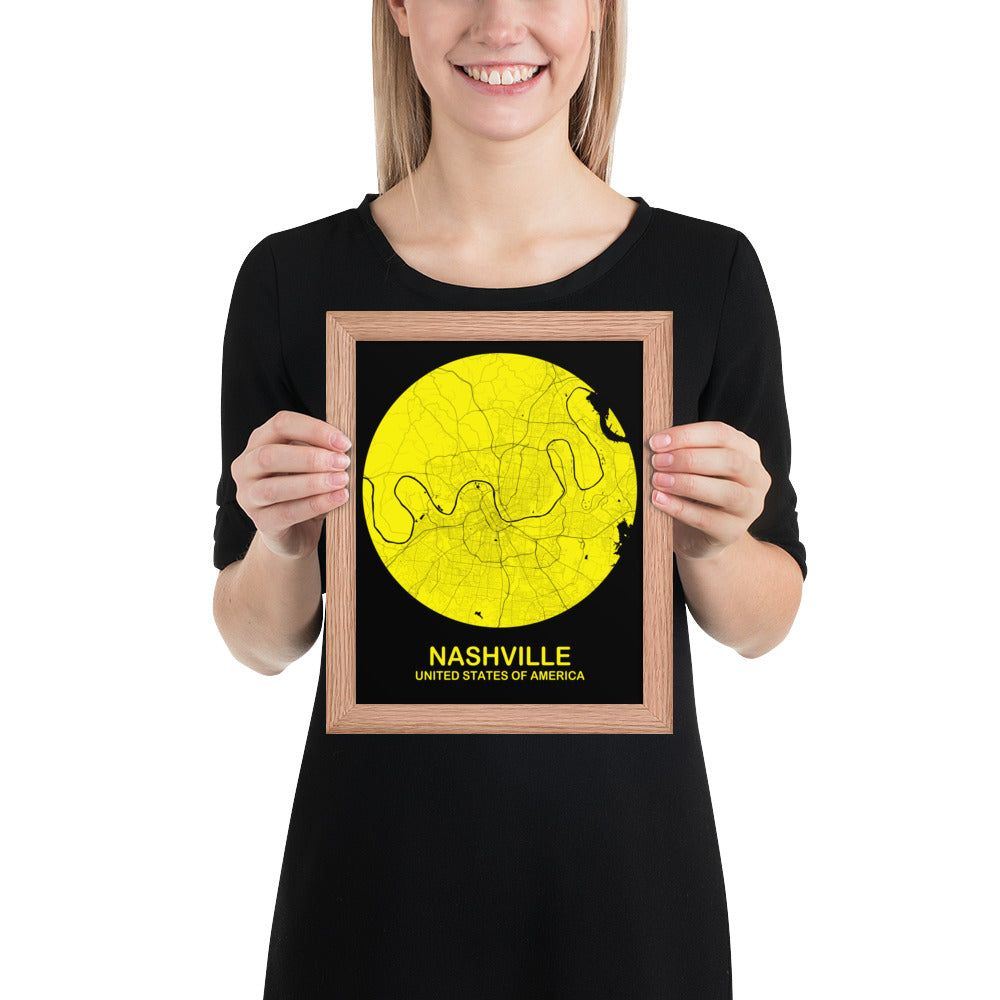 Nashville Circular Yellow Framed Map