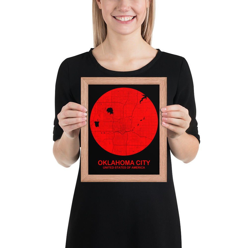 Oklahoma City Circular Red Framed Map