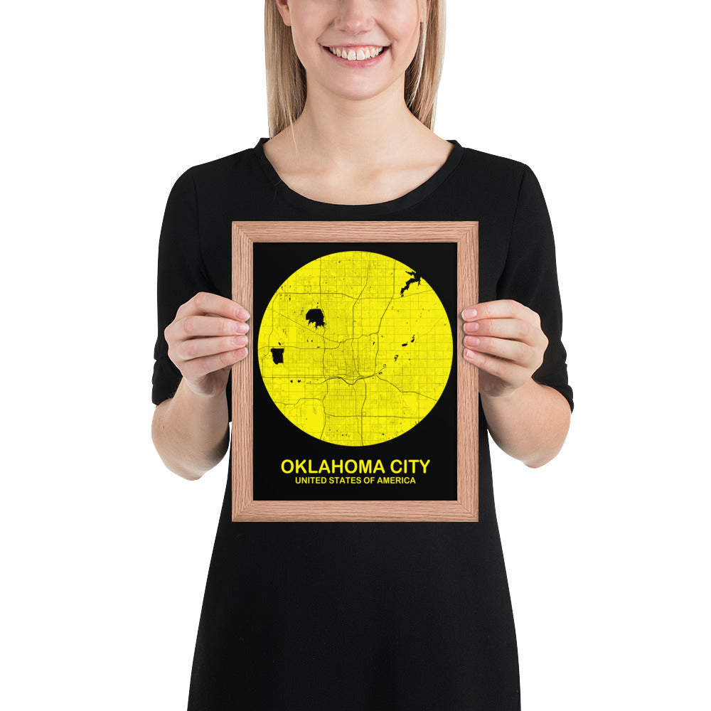 Oklahoma City Circular Yellow Framed Map