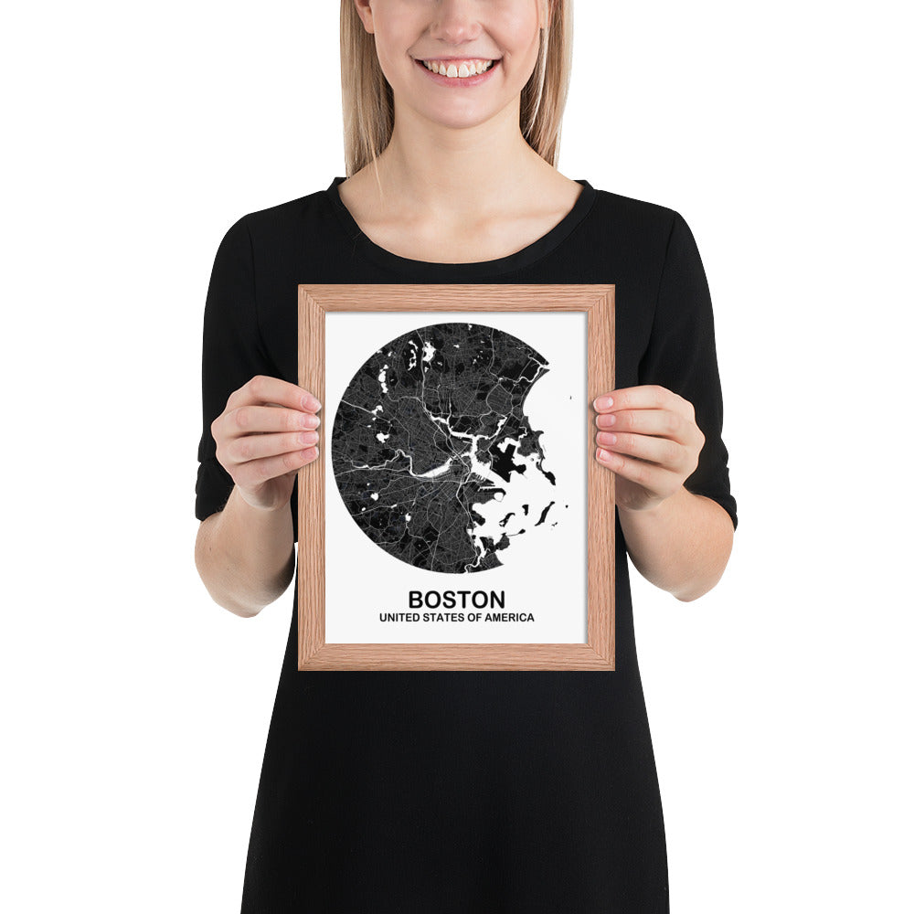 Boston Circular Black Framed Map