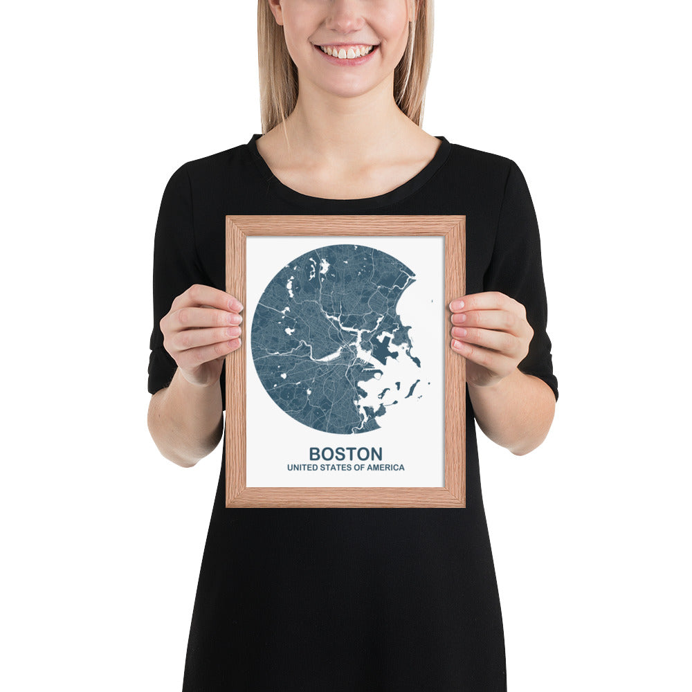 Boston Circular Blue Framed Map