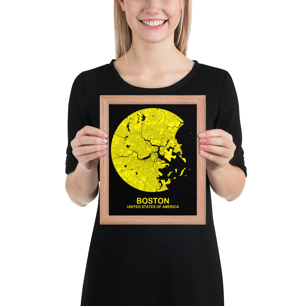 Boston Circular Yellow Framed Map