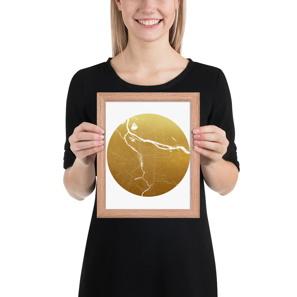 Portland Gold on White Framed Map