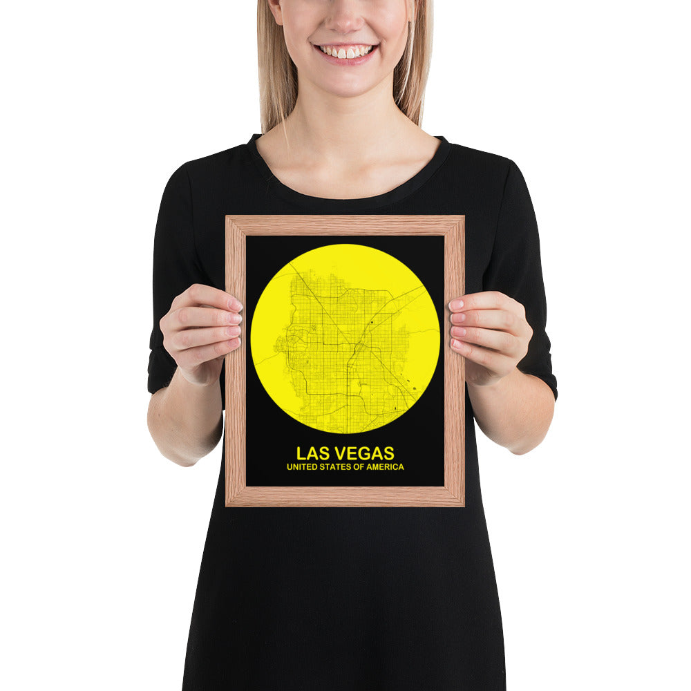 Las Vegas Circular Yellow Framed Map