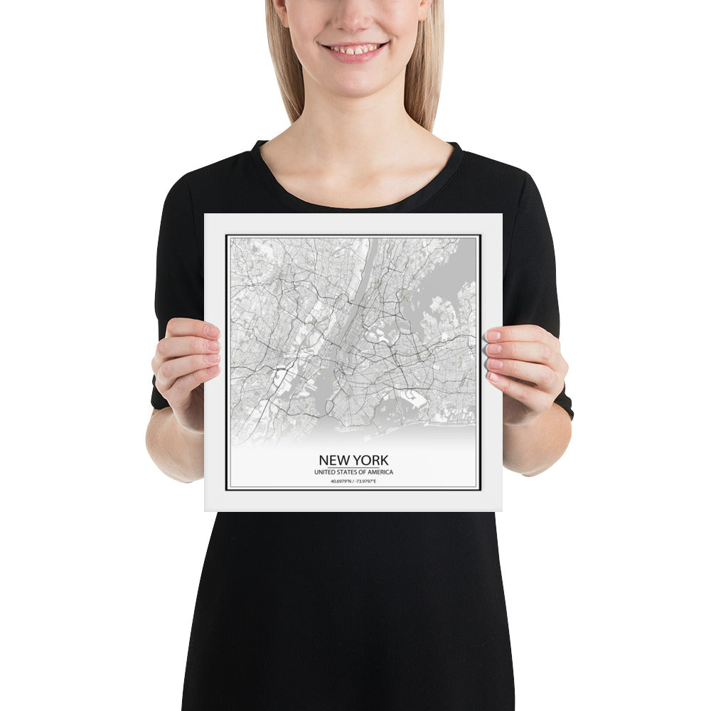 New York White Framed Map