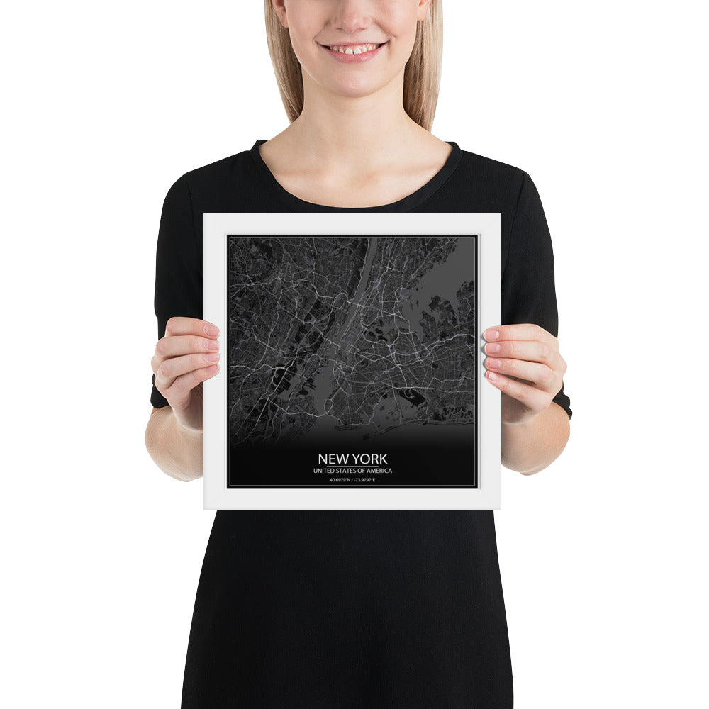 New York Black Framed Map