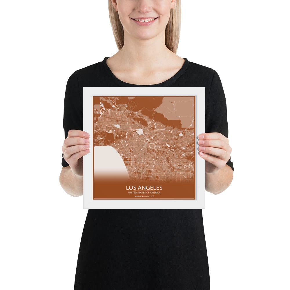 Los Angeles Brown and White Framed Map