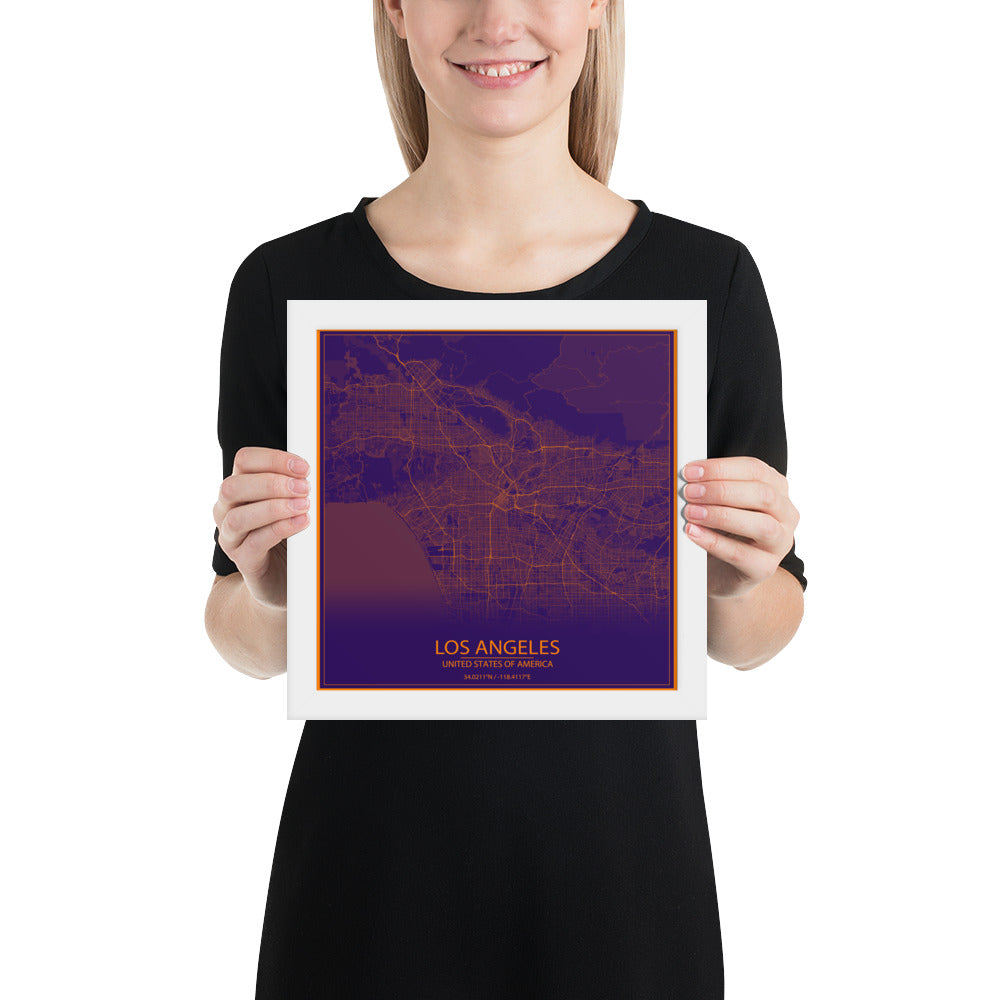 Los Angeles Purple and Orange Framed Map