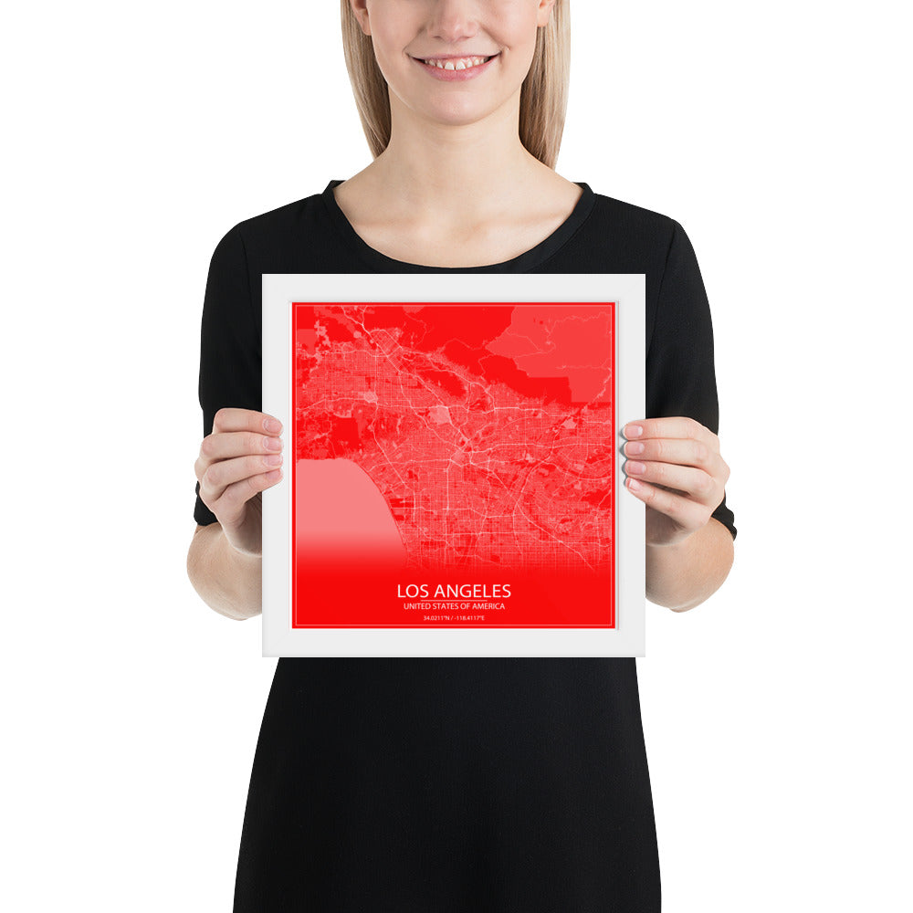 Los Angeles Red and White Framed Map