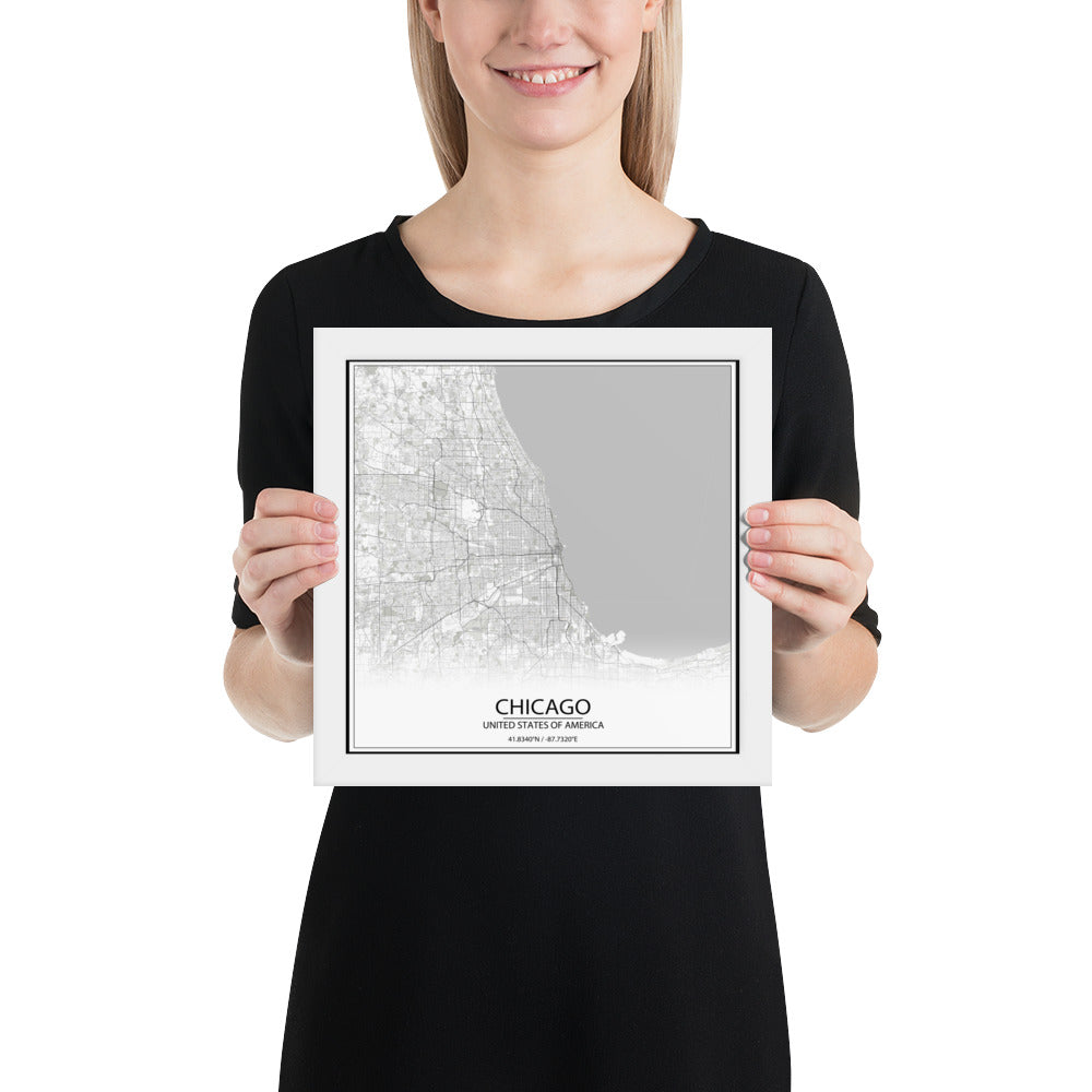 Chicago White Framed Map