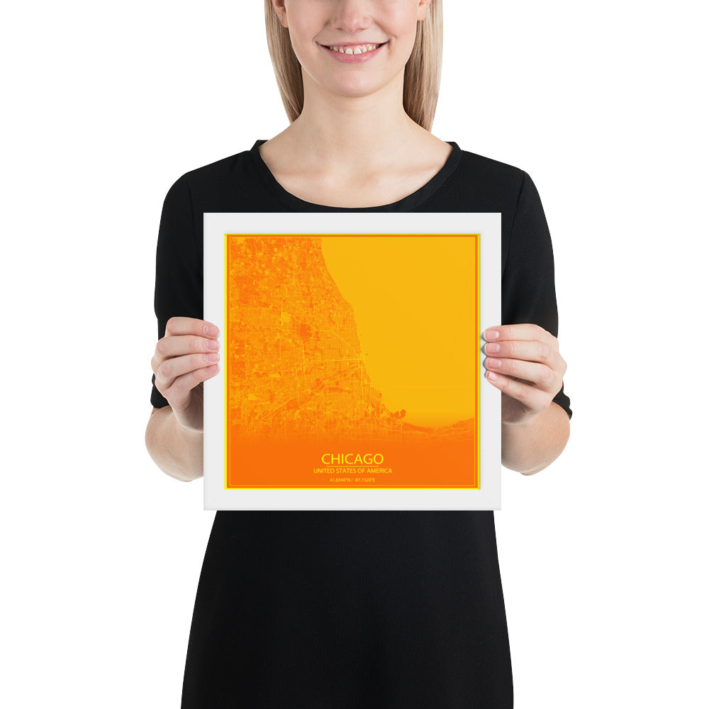 Chicago Orange and Yellow Framed Map