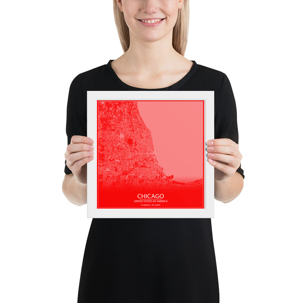 Chicago Red and White Framed Map