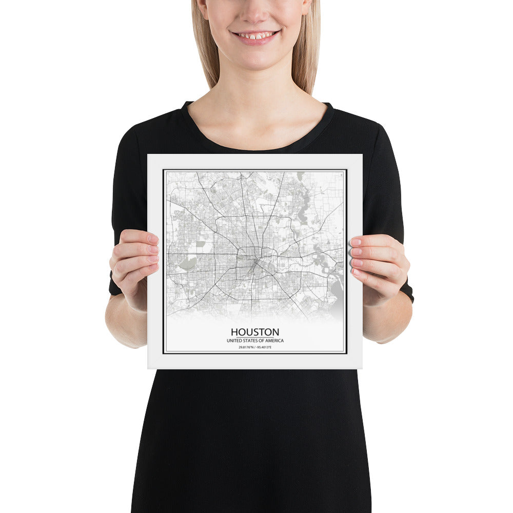 Houston White Framed Map