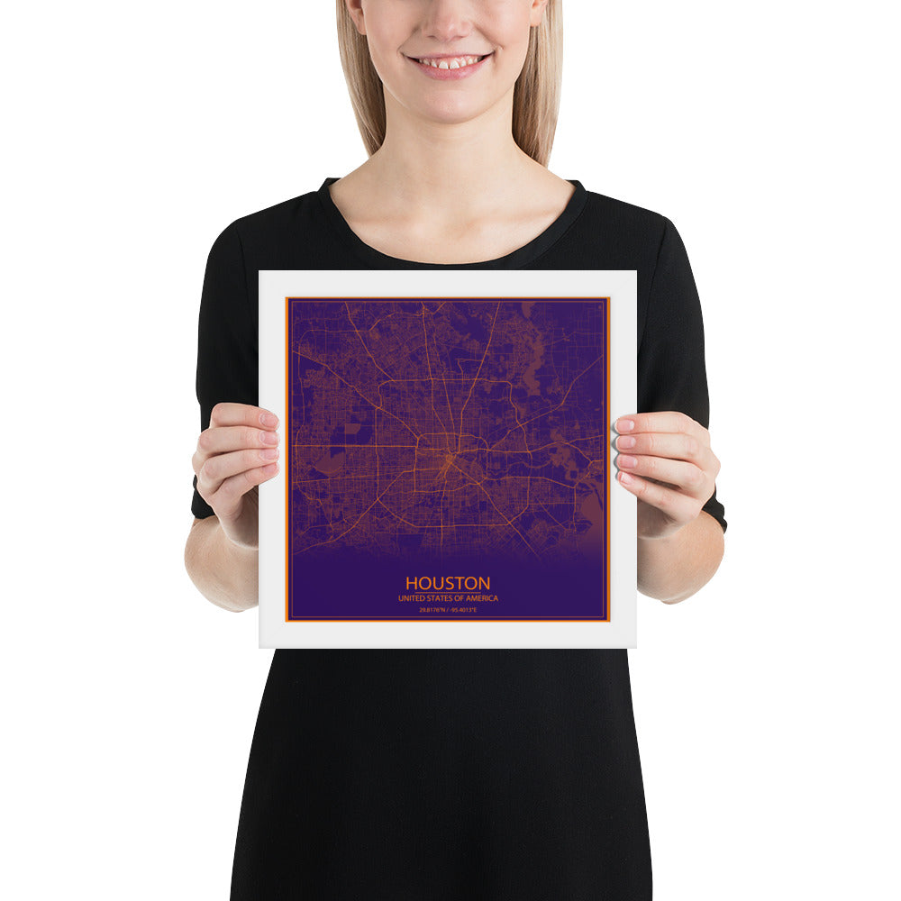 Houston Purple and Orange Framed Map