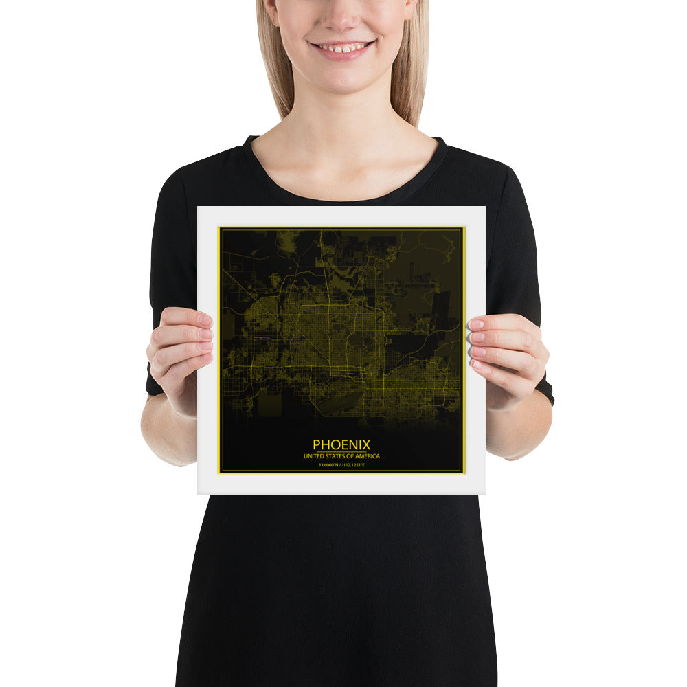 Phoenix Black and Yellow Framed Map