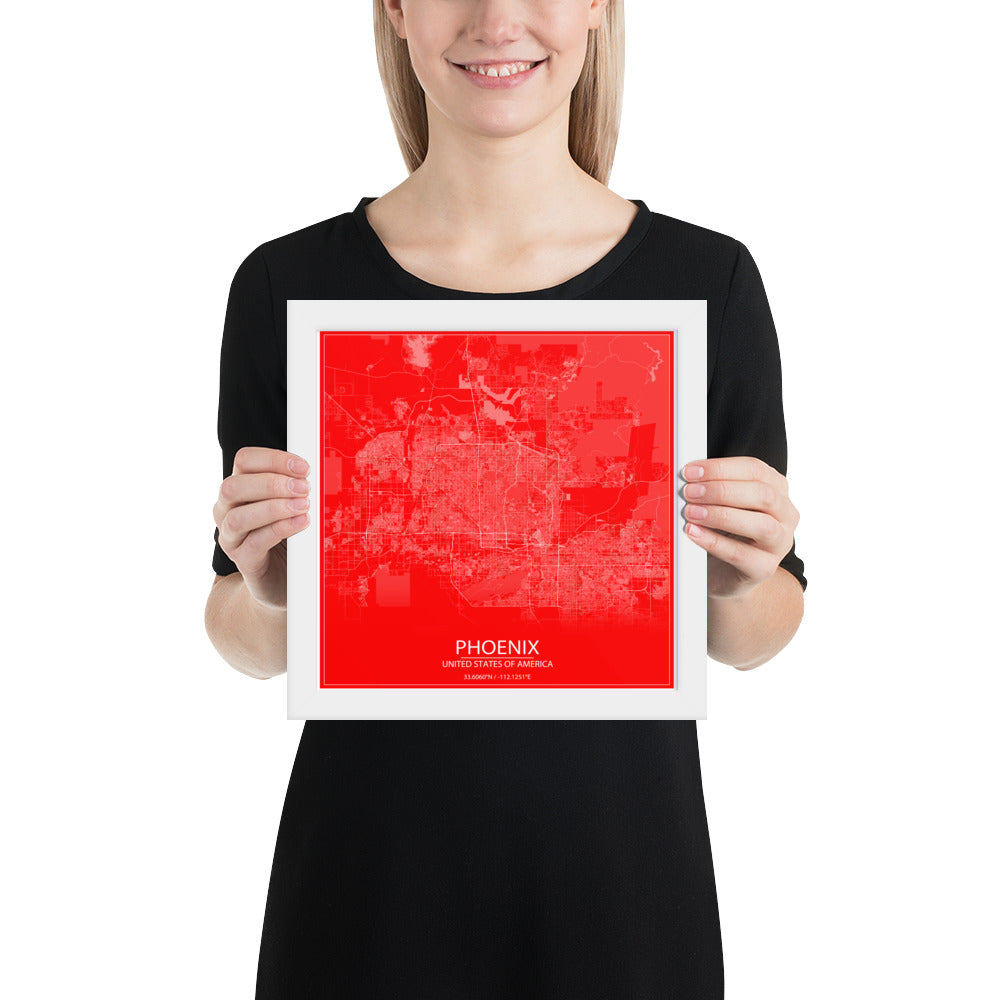 Phoenix Red and White Framed Map