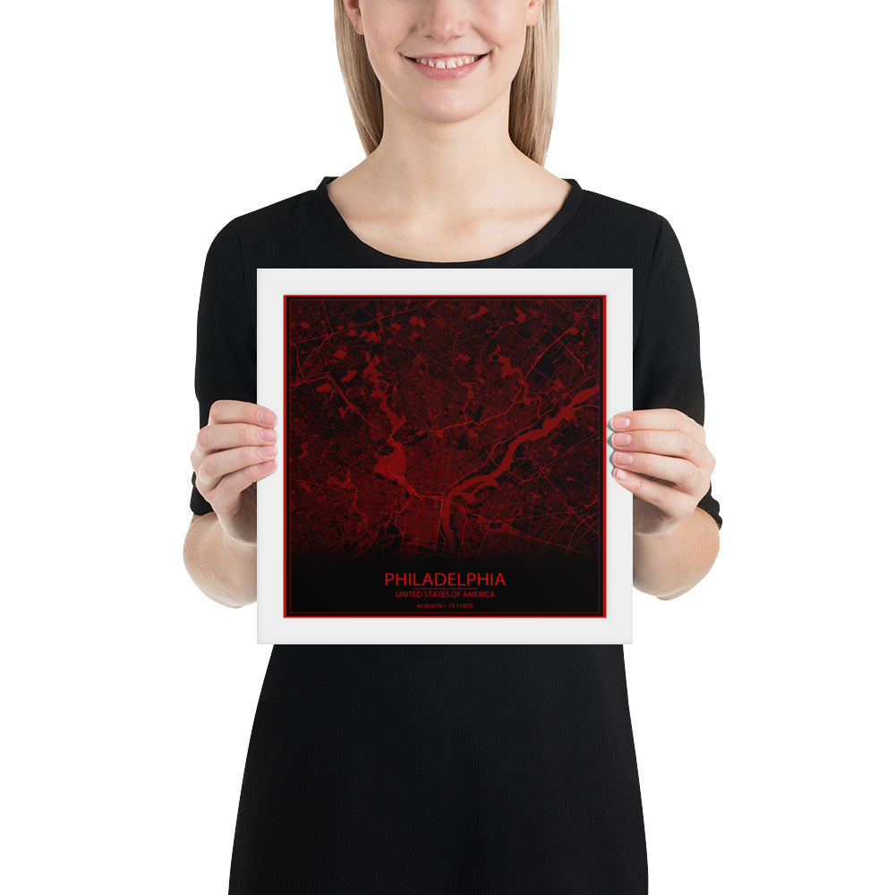 Philadelphia Black and Red Framed Map