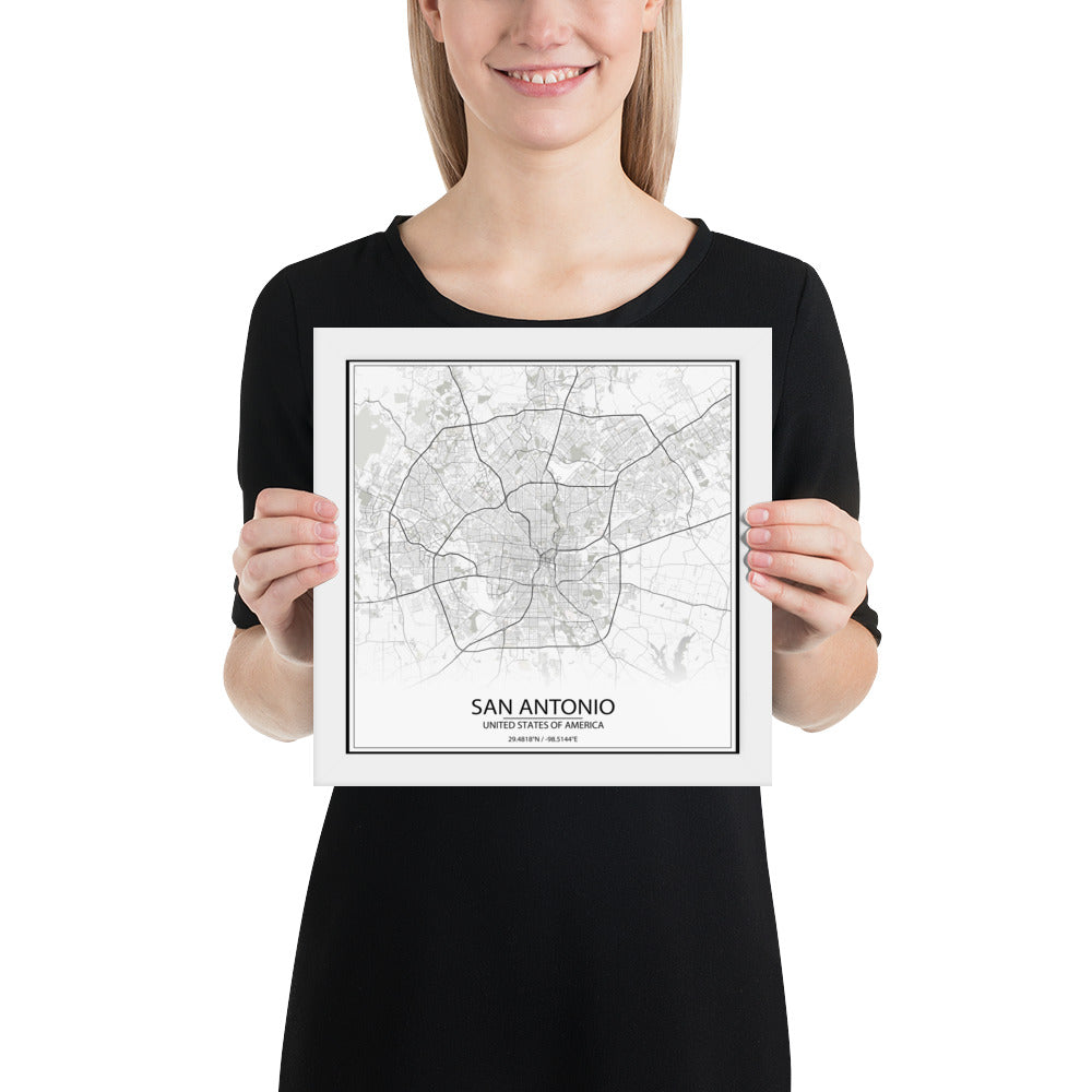 San Antonio White Framed Map