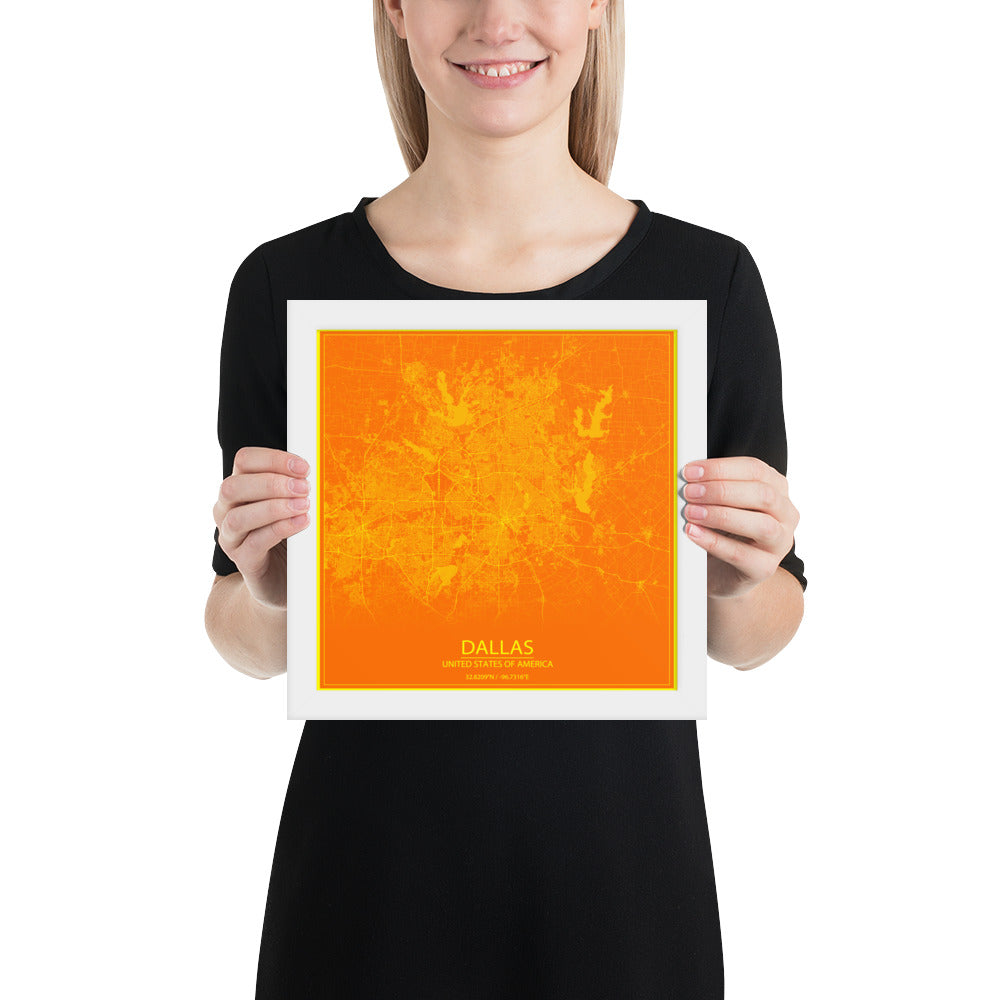 Dallas Orange and Yellow Framed Map