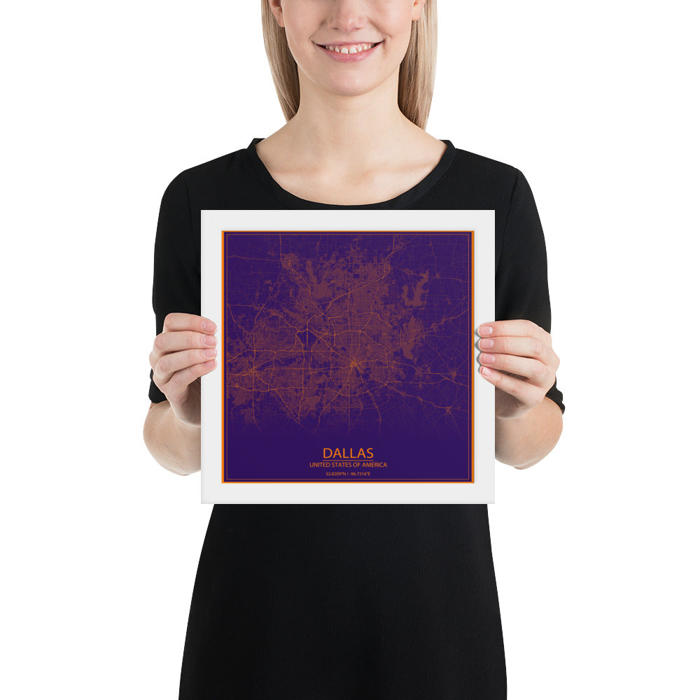 Dallas Purple and Orange Framed Map