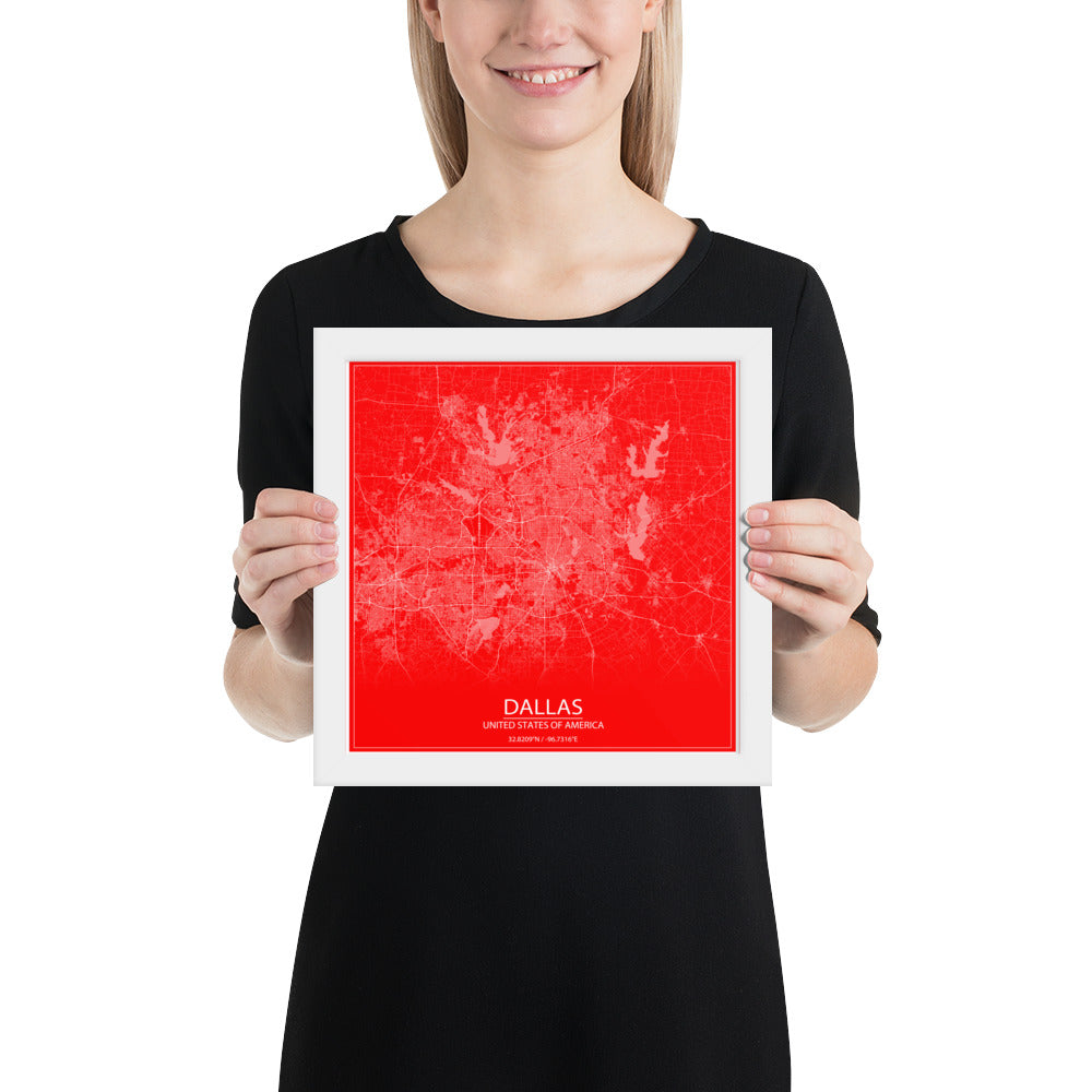 Dallas Red and White Framed Map